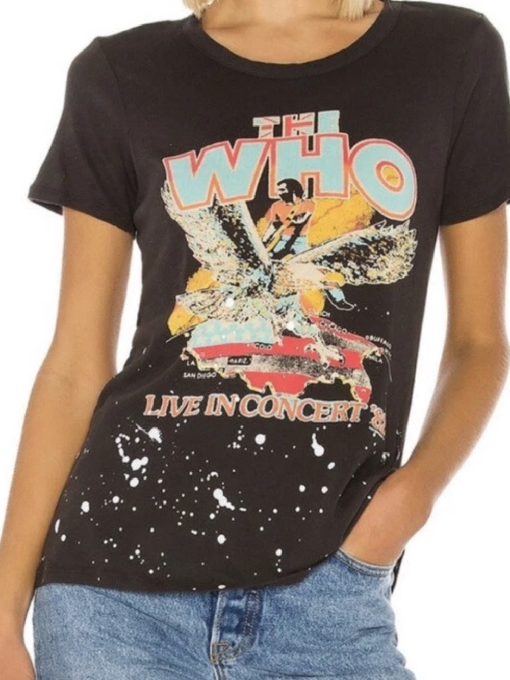 Chaser The Who Live In Concert ‘82 Band Tee Paint Splatter Graphic Tee Shirt